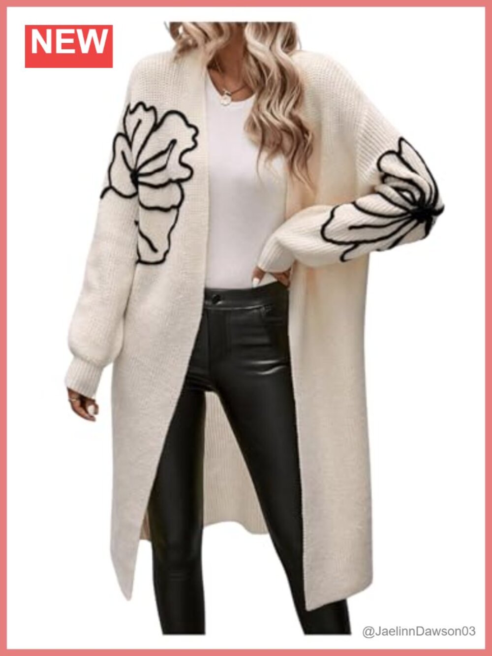 Women's Floral Chunky Knit Long Cardigan Oversized Open Front Cozy Fall Sweater